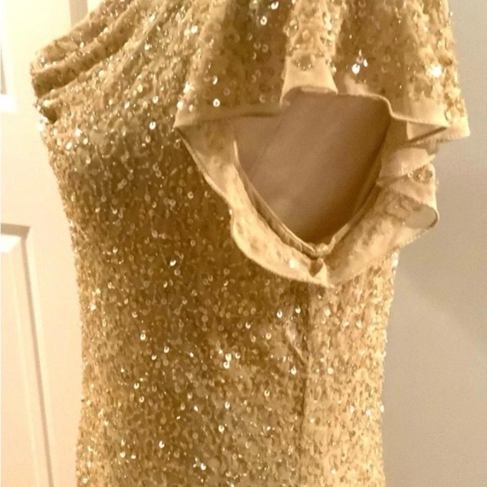 ♥️Lovely J Kara Gold Sequin Maxi Dress. Light gold/beige color. Size 12 - Picture 4 of 9